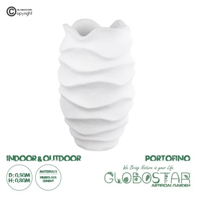 GloboStar® Artificial Garden PORTOFINO 20730 Επιδαπέδιο Πολυεστερικό Τσιμεντένιο Κασπώ Γλάστρα - Flower Pot Λευκό Φ50 x Υ80cm